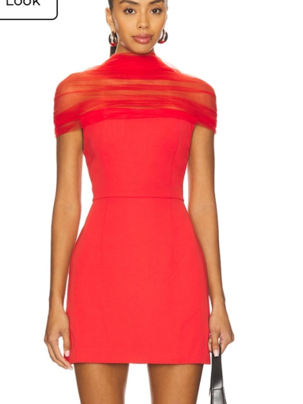 Red Mini Dress with Sheer Shoulder Overlay